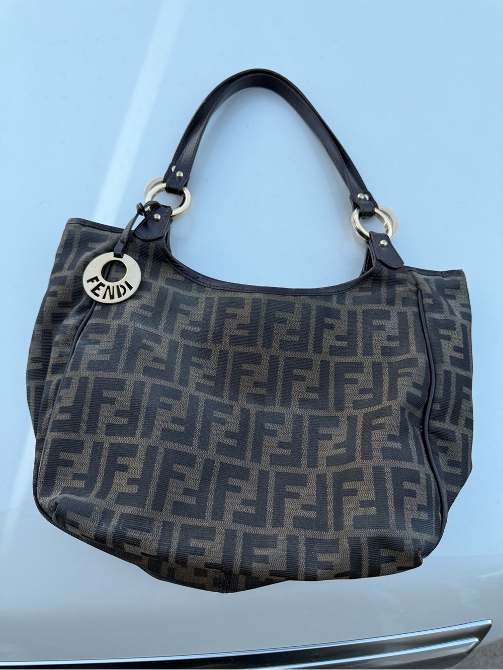 Fendi Black and Brown Zucca Canvas Shoulder Tote